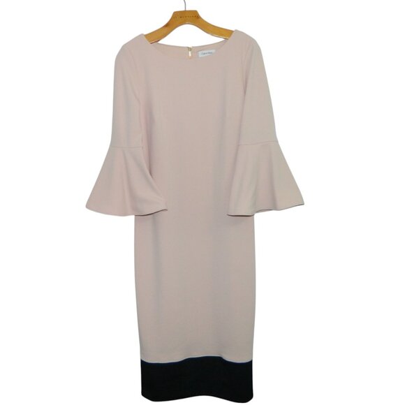 Calvin Klein Soft Pink 3/4 Quarter Inch Bell Cuff Sleeve Shift Dress Size 8 - Picture 4 of 16